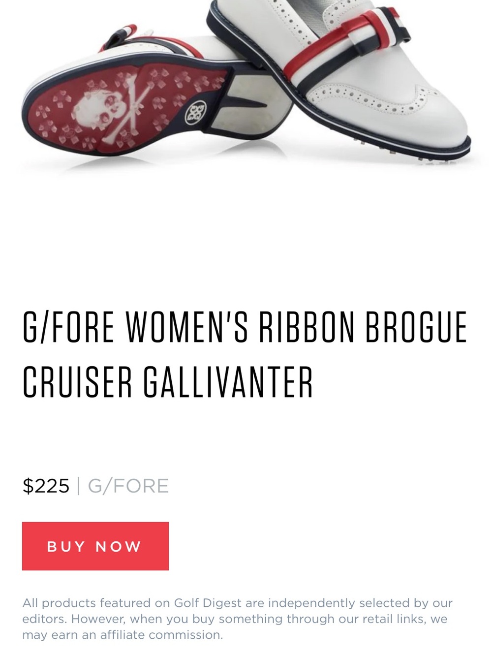 G/FORE Women’s Golf Loafers with Red & Navy Trim Brogue Cruiser - Picture 6 of 6